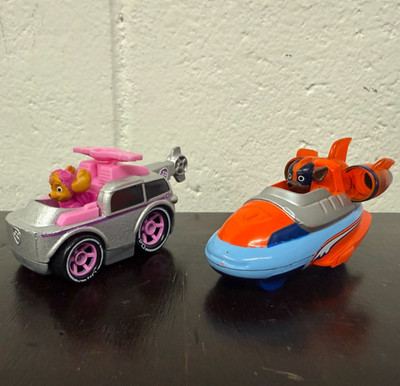 Lot of 2 Paw Patrol Diecast Cars - Skye Helicopter & Zuma Hovercraft