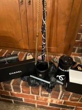 GWP - CHANEL Black and Gold Travel Mug with Quilted Crossbody Cup Holder