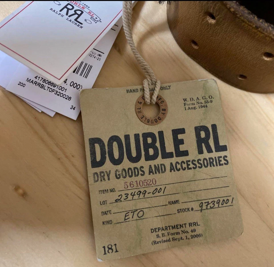 RRL RALPH LAUREN Cinturón de cuero marrón 34” PVP £250 para hombre Foto 4 de 4