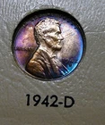 1942-D Lincoln Cent - Vividly Toned Unc / Uncirculated (AO1)