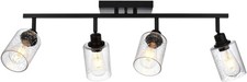 Modern Complete Track Lighting Kit 4 Lights Black Vanity Light with Seeded Glass