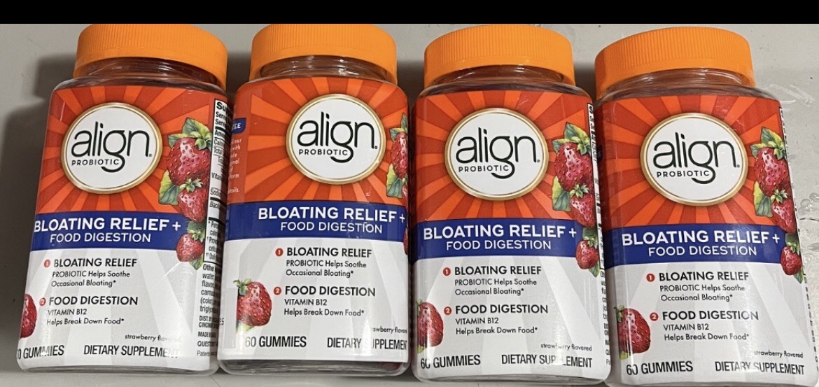 Align Probiotic Bloating Relief + Food Digestion 60 gummies, 4 pack, exp 09/2026