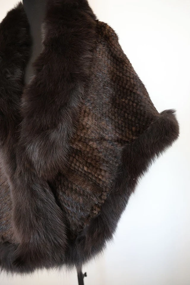 Knit 100% real mink fur cape/poncho brown neck wrap /women shawl 150 *55cm scarf - Image 2 of 4