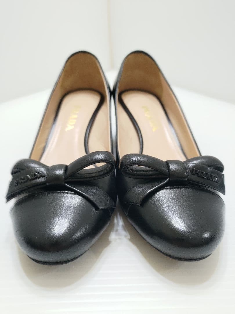 PRADA Women's Ribbon Pumps Size:37/JP:24 Leather Black From Japan 135150K Authen