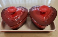Image of Le Creuset Petite Ramekin D'Amour Heart Cocotte & Tray Cherry Red without Box