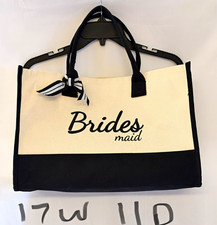 Bridesmaid Canvas Tote Bag with Ribbon Accent, Ivory Black Tote Style