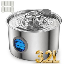 Stainless Steel Cat Water Fountain 3.2L Pet Drinking Fountain Dispenser for Cats