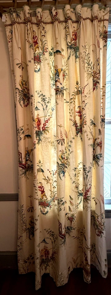 Cortinas de lino plisadas vintage Brunschwig Le Jardín Chinois "River Song".  ZZ574 Foto 3 de 4