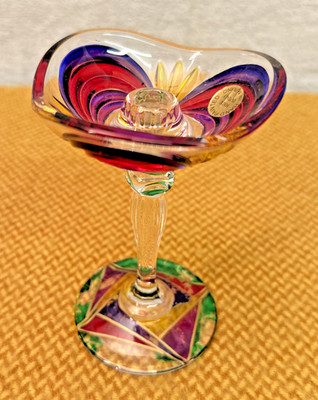 Vintage Murano Stil Emaille Kunst Glas Kerzenständer Retro Kerzenhalter 5''