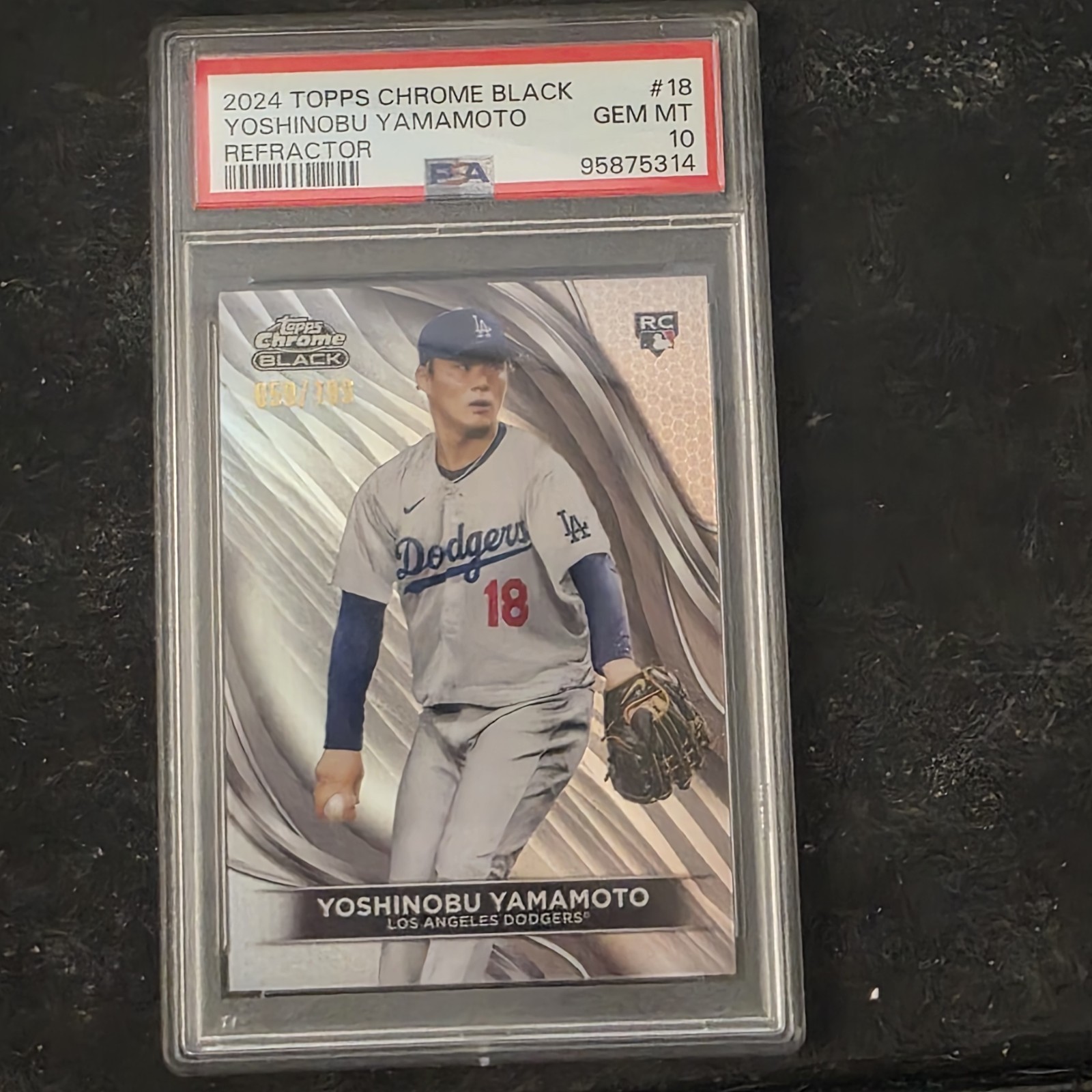 2024 Topps Chrome Black - Yoshinobu Yamamoto #18 Refractor /199 (RC) PSA 10