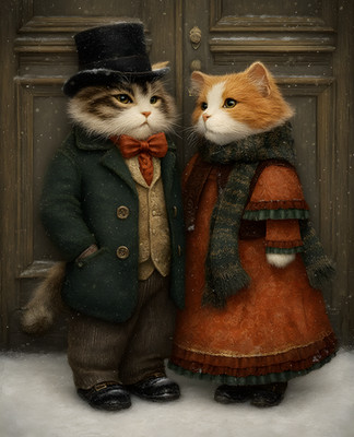 8x10 Victorian Cat Pair Art Print - 873278506