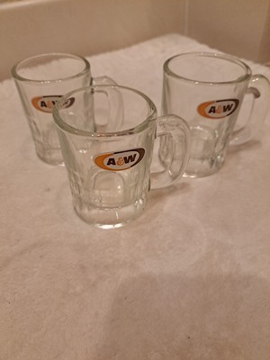 VINTAGE A&W 1972 Root Beer 4.25'' Mug Shot Glass Small Child Size Logo  3 Set