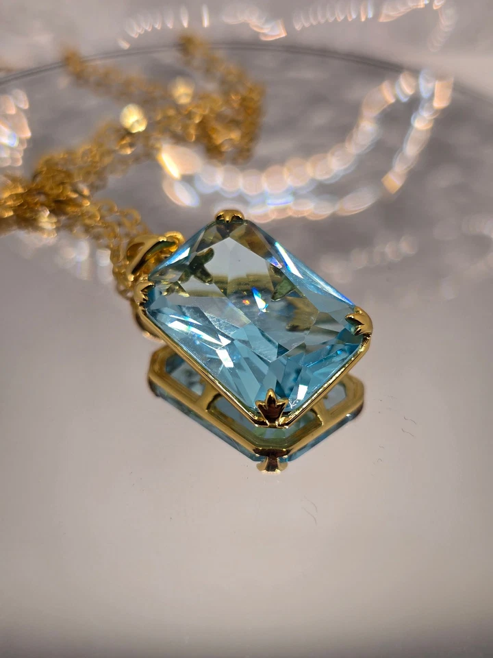 Aquamarine Viking Pendant 925 Sterling Silver 14K Gold VVS 45cm Chain — 第 2/3 张图片