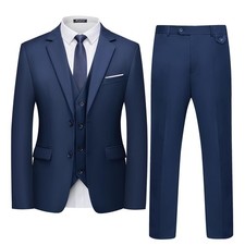 Men's 3 Piece Slim Fit Suit Set Two Button Blazer Jacket Vest Pants Tuxedo Se...