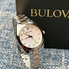 Bulova Surveyor 98P207 Mother of Pearl White Dial Rose Gold Strap Women's Watch