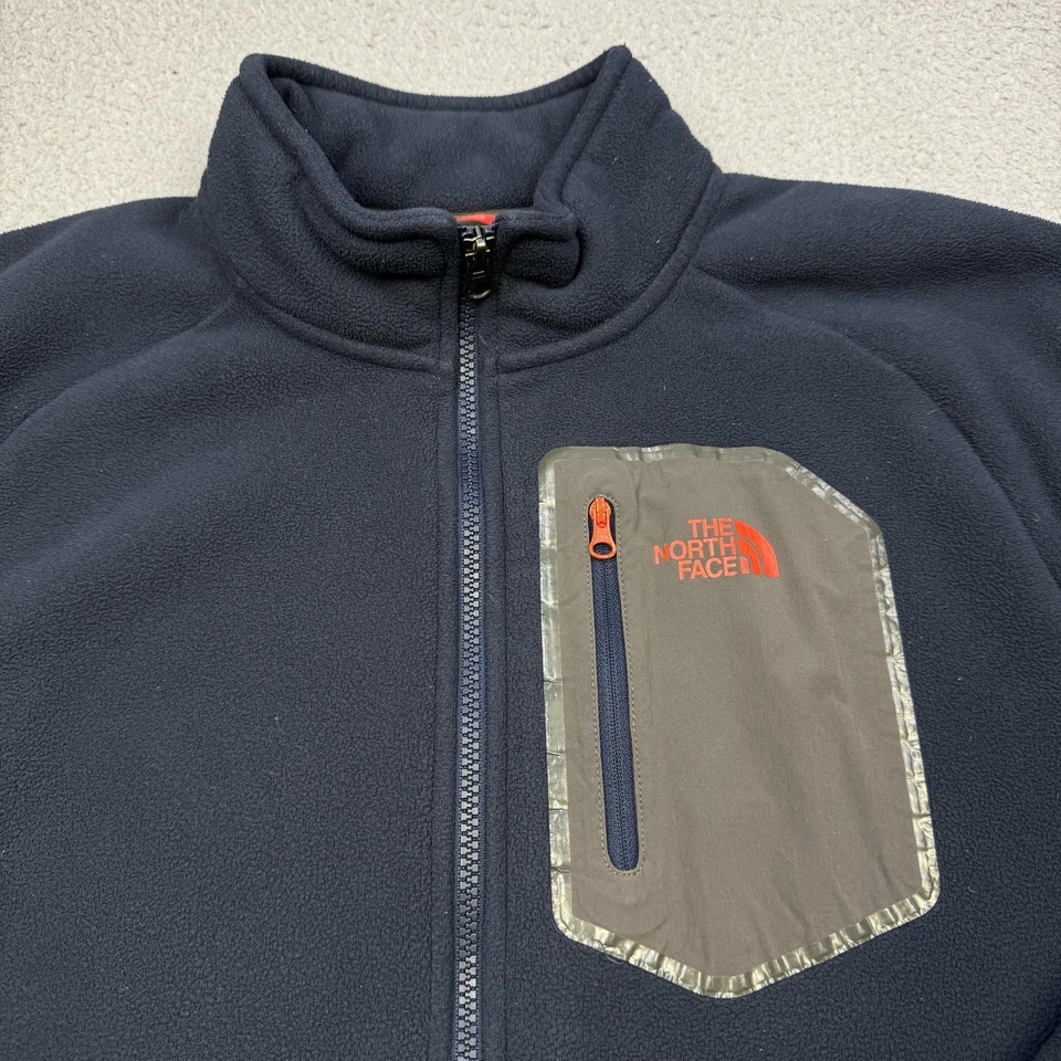 The North Face Fleece Jacket Mens Large Navy Gray Full Zip Chest Pocket - Image 3 of 4