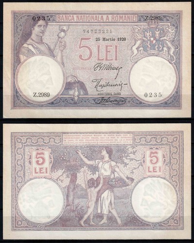 Romania 1920, 5 LEI, 25-03-1920 wide date, P#19a, aUNC!