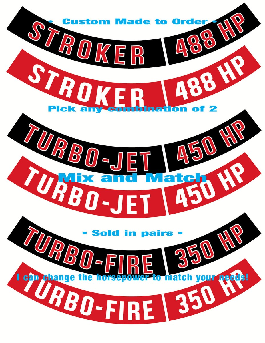 AIR CLEANER DECALS Ribbons Only-Any Horsepower Rating Made To