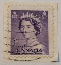 CANADA Postage ~ Queen Elizabeth II ~ Purple 4₵ Stamp ~ Posted ~ 1953 ~ F56