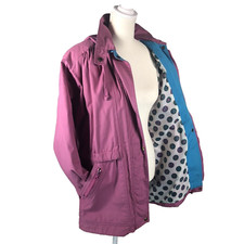 Vintage 80s Coat Womens Size S Pink Anorak Removable Hood Zipper