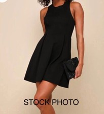 Lulu's Cutout and About Black Skater Dress Mini Fully Lined Sz L EUC
