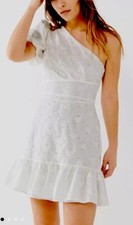 Urban Outfitters Claire Ruffle One-Shoulder Eyelet Mini Dress Sz MEDIUM Feminine