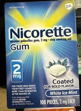 NEW!! Nicorette Gum 2mg Each, WHITE ICE MINT 100 pieces Exp 02/2026+