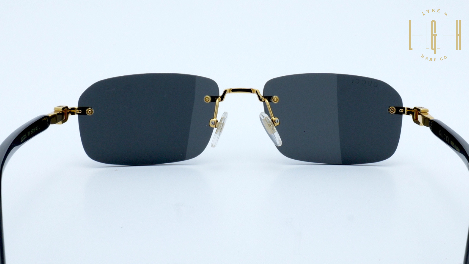 GUCCI GG1221S 001 Rectangular Squared Metal Gold Black Grey 56 Men's