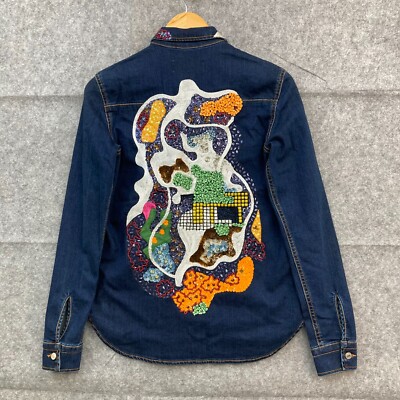 MSGM Jacket Womens 40 Blue Sequin Embroidered Detailed Designer Italy Denim