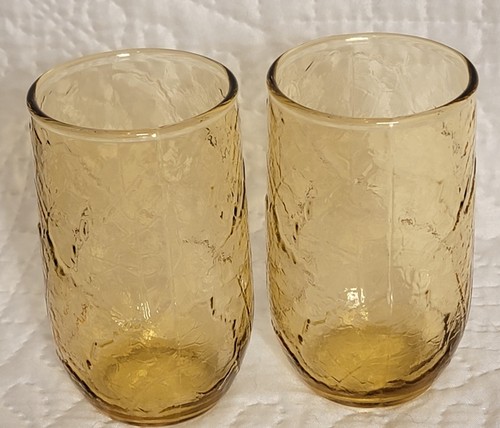 Vintage Anchor Hocking goldgelb mit Blattmuster Saft & Steine Gläser - je 2 - Bild 4 von 15