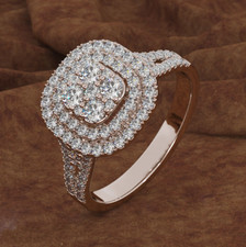 Rose Gold Plated Cubic Zirconia CZ Band MICROPAVE Women Engagement Ring Sz 6-10