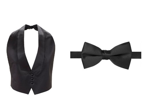 Black Satin Tuxedo Vest Bow tie 