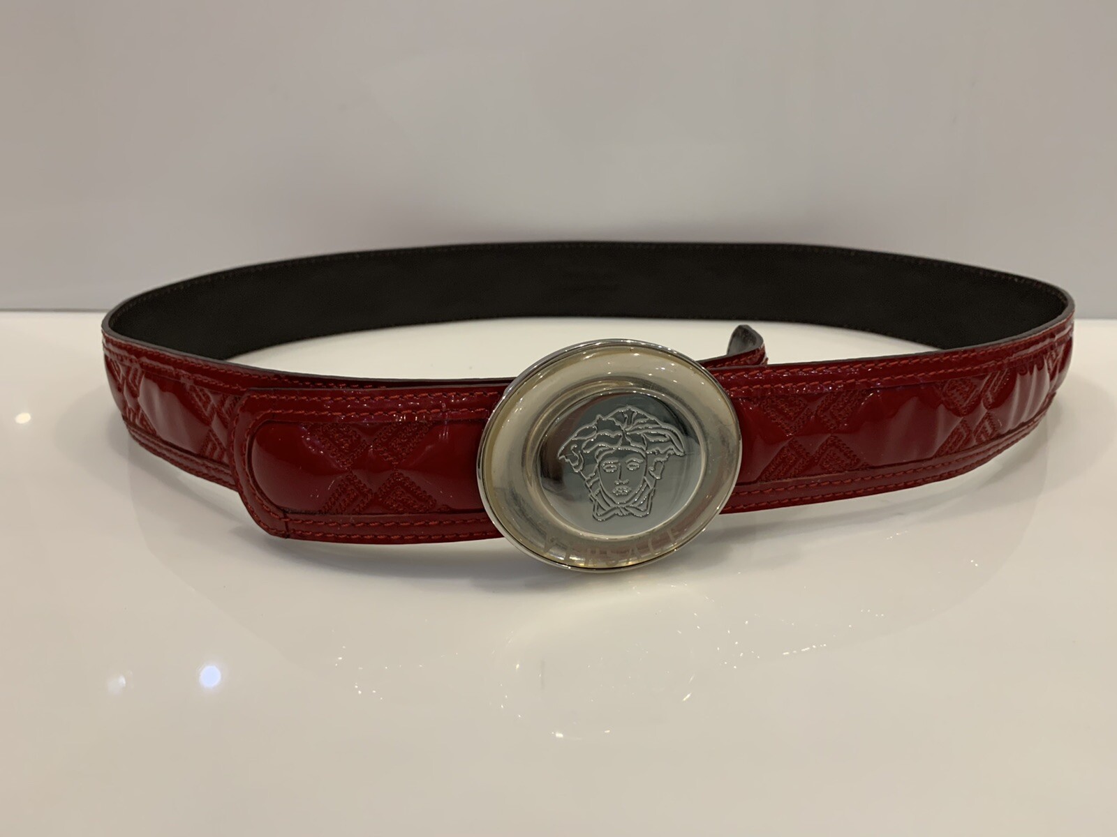 Women’s Versace Belt Medusa Buckle Red Quilted Patent… Gem
