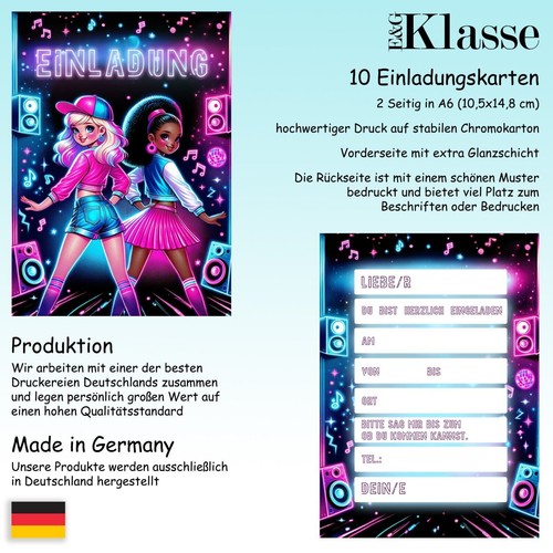 10x Einladungskarten Hip Hop Set "Hip-Hop Night" Mädchen Kindergeburtstag - Bild 8 von 11