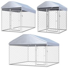 Outdoor Metal Dog Kennel Weatherproof Roof Heavy Duty Galvanized Run Pen Cage UK