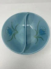 Vernon Ware Metlox Blue Tulips  Divided Serving Bowl 9.25” Round x 2.75” (371)