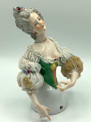 ATQ 6'' GERMAN PORCELAIN HALF DOLL LACE AELTESTE VOLKSTEDTER AW KISTER LOCRE TYPE