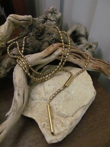Authentic Gold plated 925 Sterling Silver Gold Rice Pearl Beaded Lariat Necklace 41.9g