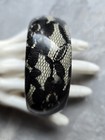VTG 80'S LUCITE BANGLE BRACELET BLACK FLORAL LACE INCLUSION CREAM BASE CLEAR TOP — photo 2