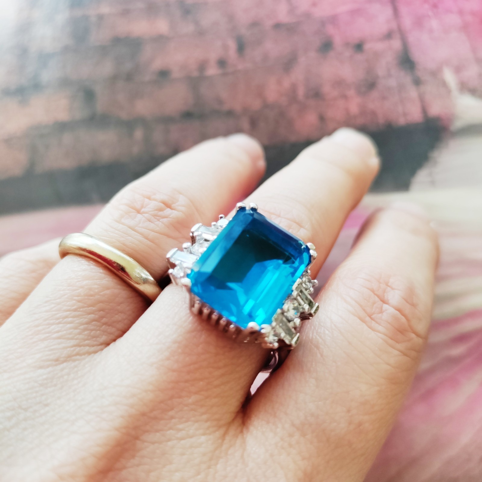 Blue Gemstone Statement Ring Size 9 - image 2