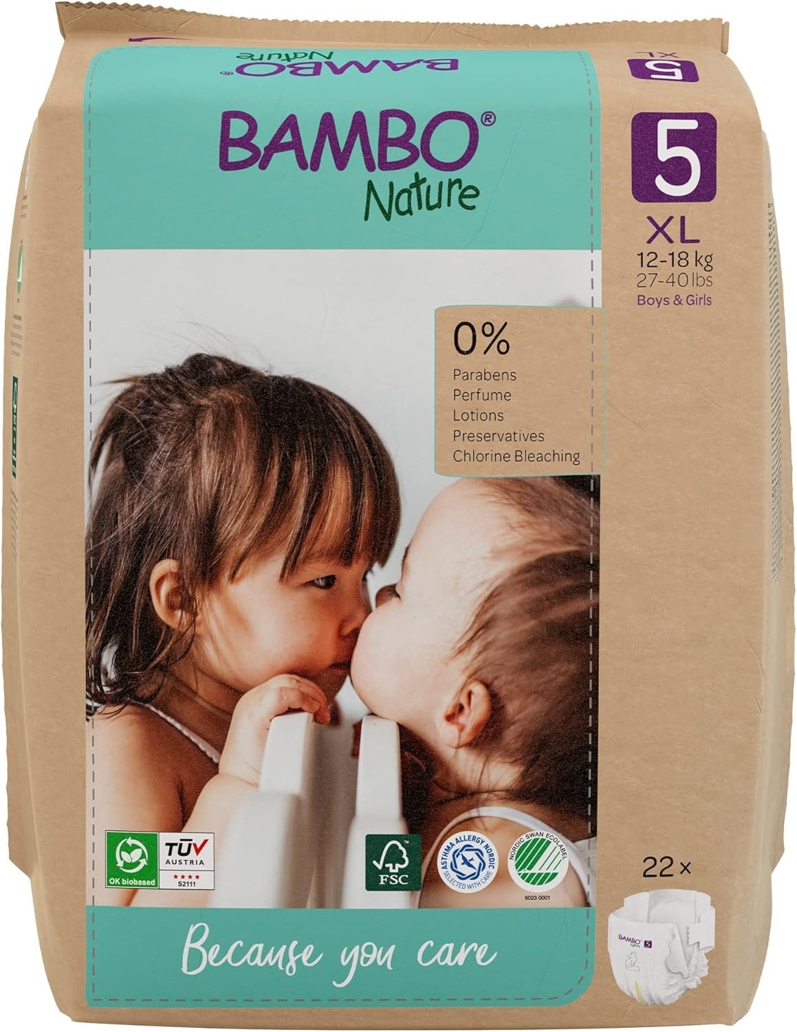 Bambo Nature Nappies, Size 5 (27-40lb/12-18kg), Pack of 22