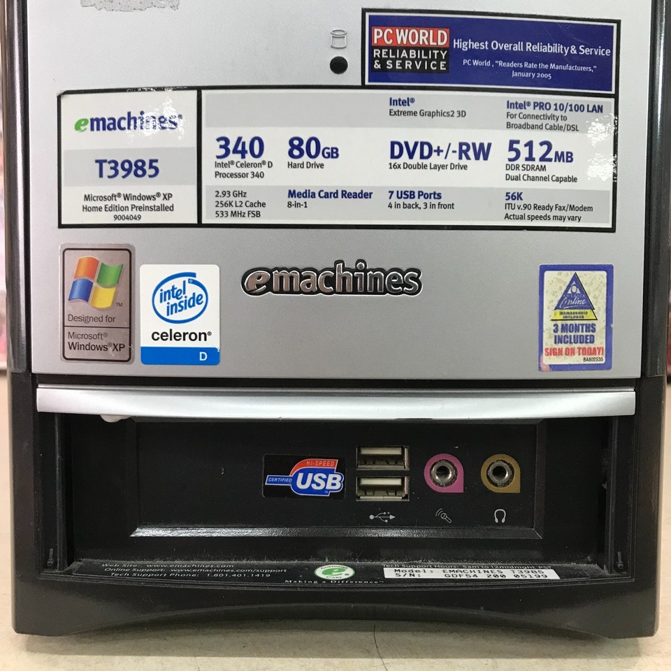 Windows Xp Emachines eMachines T3985 PC for Retro Gaming Celeron 2.93GHz 512MB RAM (Windows ...