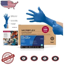 Ansell SG-375 XL Blue Latex Gloves, Extra Thick, Textured Fingertips, 500ct