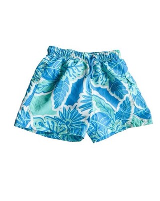 Zara Graphic Print Swim Trunks in Tropical Blues Mesh Lining Size 6/7