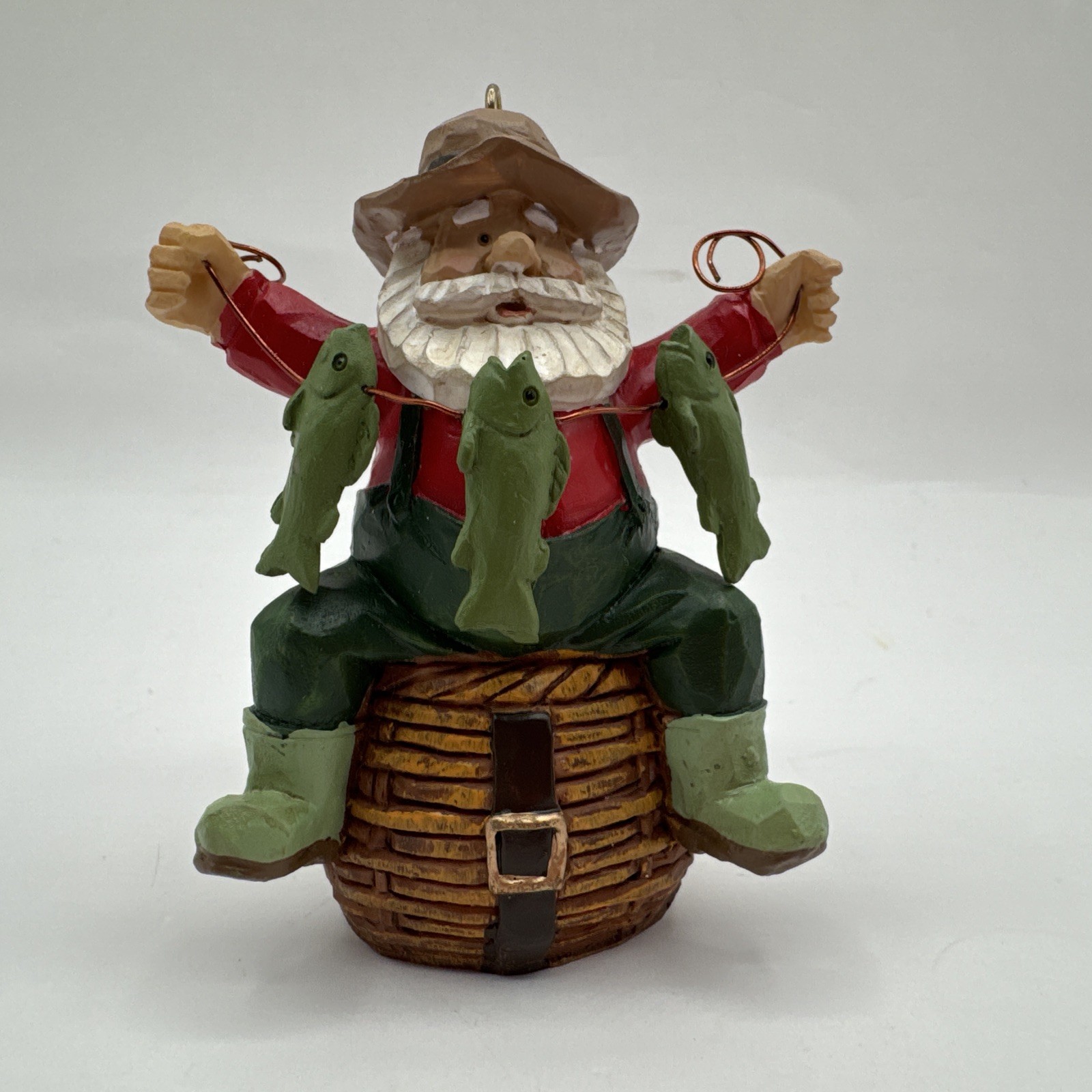 Fisherman Santa Holding String Fish Basket Outdoors Christmas Holiday Ornament