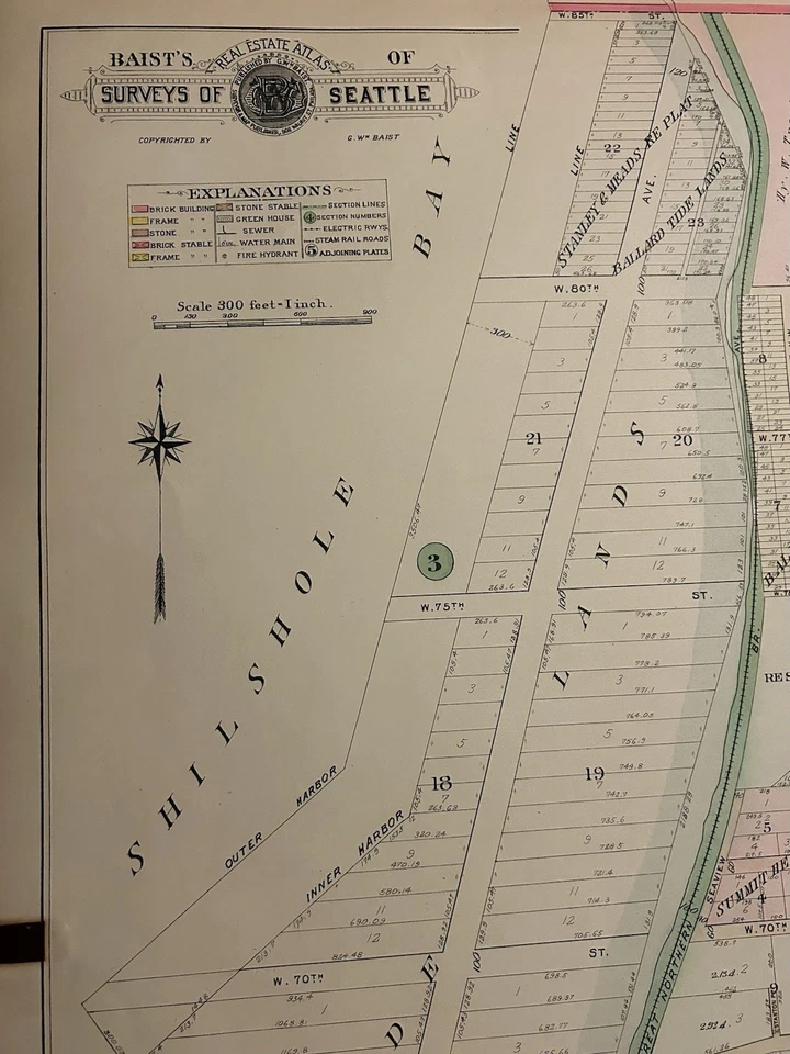 Baist's Surveys of Seattle Plate 19 mapa coloreado a mano de Seattle 23,4”x33,5” Foto 4 de 4