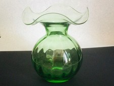 ANCIEN BEAU VASE BOULE VERT OURALINE VERRE SOUFFLÉ