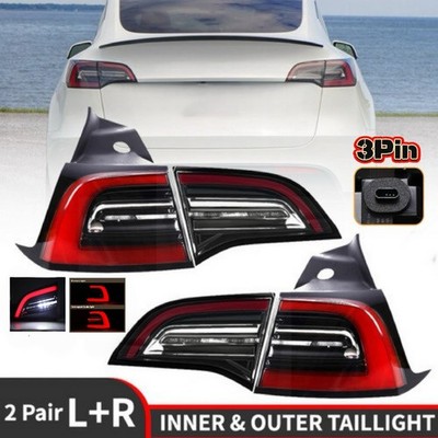 4Pcs LED Tail Light Inner Outer LH RH Full Set Fit 2017-2021 Tesla Model 3 & Y