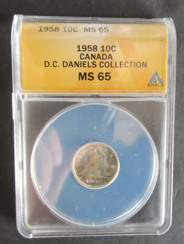 1958 SILVER 10 CENTS ANACS GRADED MS65 CANADIAN DIME