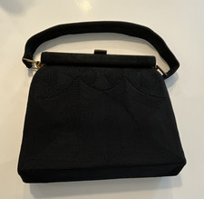 Cordé Black Grosgrain Top Handle Bag Gold Hardware Clasp Trapezoid